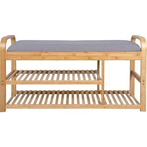 Tweedekans Leitmotiv Bank Arch - Bamboe met Grijs Kussen - 100x33x50 cm - Modern/Scandinavisch