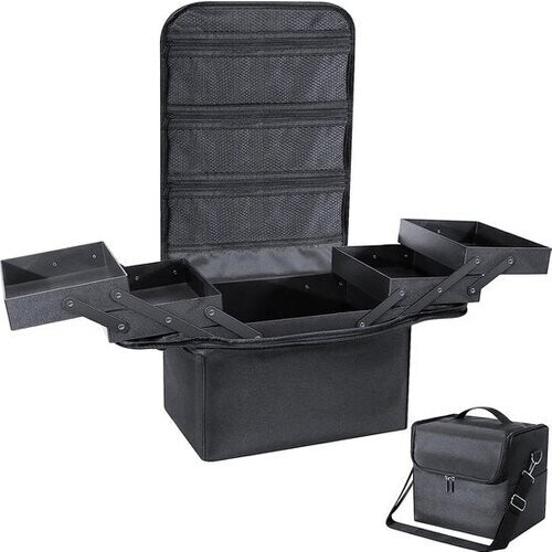 Tweedekans Make-up Organizer Box, Vanity Case, Cosmetische Opbergdoos - Professionele Grote Travel Makeup Artist Tas met Compartimenten - Vrouwen Vanity Beauty Kit Organizer voor Make-up Cosmetica, zwart