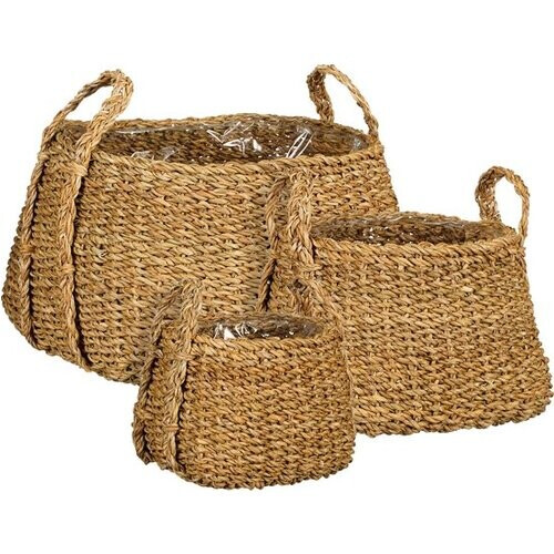 Tweedekans Mica Decorations Plantenmand - Set van 3 - H25 x Ø35 cm - Bruin