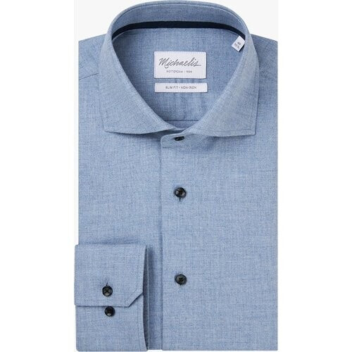 Tweedekans Michaelis slim fit heren overhemd - dobby - blauw - Strijkvriendelijk - Boordmaat: 39