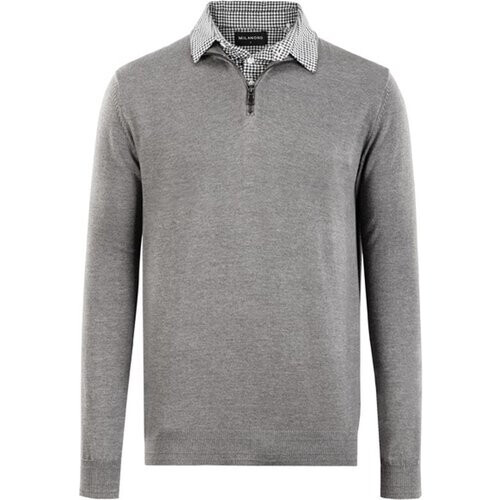 Tweedekans Milanoro - Herenpullover met overhemdkraag en halve rits - Grijs - XXL