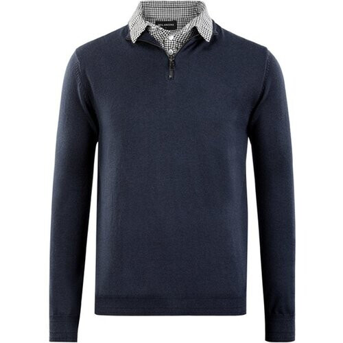 Tweedekans Milanoro - Herenpullover met overhemdkraag en halve rits - Navy - XXL