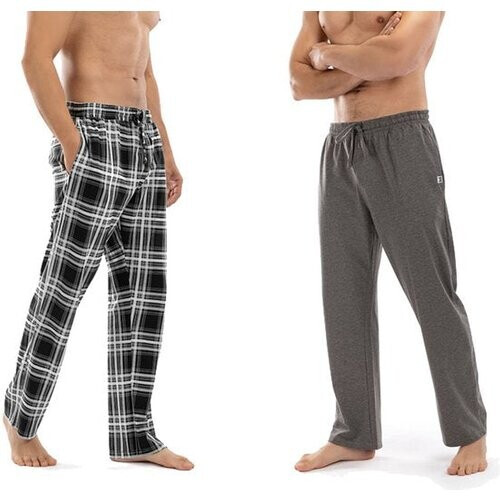 Tweedekans Milanoro - Set van 2 katoenen pyjamabroeken voor heren - Antraciet / Zwart-wit geruit - XXL