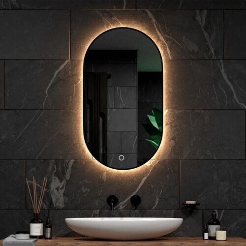 Tweedekans Mirlux Badkamerspiegel met LED Verlichting & Verwarming – Wandspiegel Ovaal – Anti Condens Douchespiegel - Zwart - 90x50CM