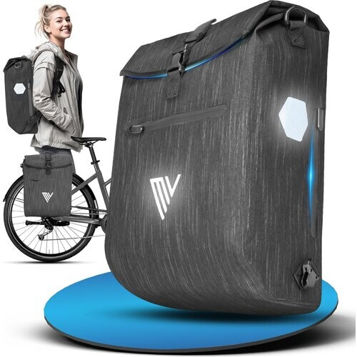 Tweedekans MIVELO 3 in 1 fiets tas - bagagedrager tas en rugzak - 20 liter grafiet - waterdicht - gevoerd laptopvak - reflectoren