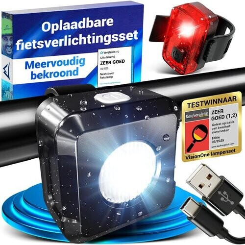 Tweedekans Nextcover Fietslicht Voor en Achter | Fiets Licht USB-C Oplaadbaar & IPX4 Waterdicht | Fietsverlichting Set met 6 Uur Accuduur | Voorlicht en Achterlicht | Fietslamp LED Wit en Rood | Fietslampjes voor alle Fietsjes | Fiets Lamp