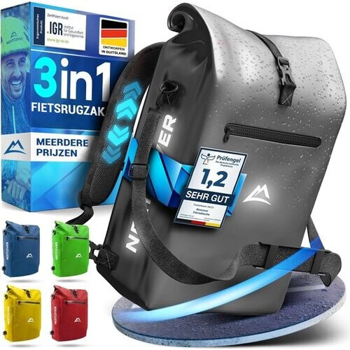Tweedekans NEXTCOVER® NIEUW 3-in-1 fietstas voor bagagedrager [Aquashield] - Reflecterend bagagedragertas waterdicht - rugzak en schoudertas [25 liter]- Zwart