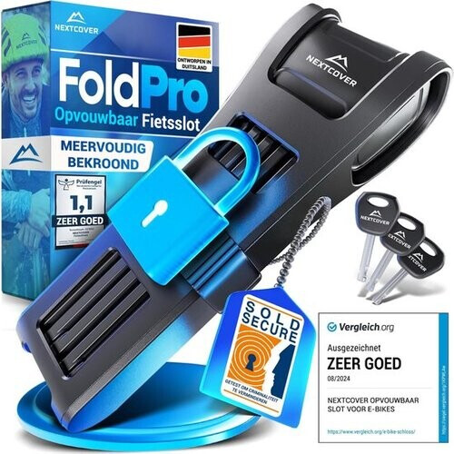 Tweedekans Nextcover Vouwslot 100cm FoldOne Pro | Fietsslot met Drie Sleutels | Fiets Slot met Houder | Slot voor Fietsen, E-Bikes, E-Scooter | SteelSecure-Technologie 3.0
