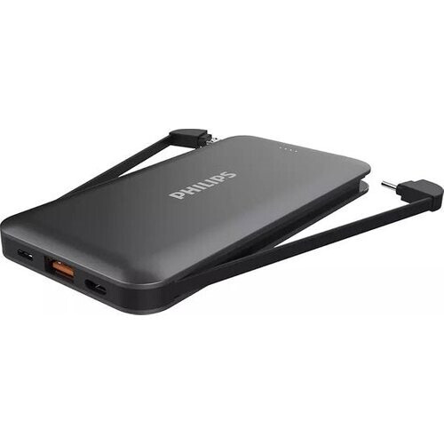 Tweedekans PHILIPS Powerbank - DLP8713C/03 - 10.000 mAh - USB-A en USB-C Poorten - USB-C en Lightning Kabel - Aansluiting 4 Apparaten - Zwart