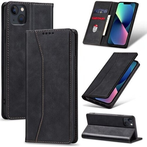 Tweedekans Podec Hoesje met Pasjeshouder Geschikt voor iPhone 13 Mini Zwart Telefoonhoesje - Anti-Shock Bookcase Cover met 1x Screenprotector - Wallet Case