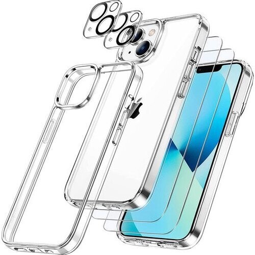 Tweedekans Podec iPhone 13 mini Hoesje Transparant - Bundel met 2x Screenprotector + 2x Cameraprotector - Telefoonhoesje met Beschermglas - Case Doorzichtig