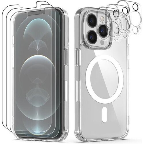 Tweedekans Podec Magsafe Hoesje Geschikt voor iPhone 12 Pro Max - Met 3x Screenprotector + 3x Cameraprotector - Magnetisch met Ring Doorzichtig - Telefoonhoesje Transparant Case