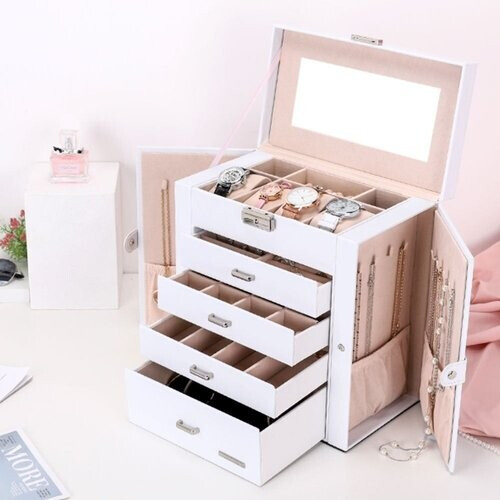 Tweedekans Seelux Juwelendoos Groot Met Spiegel En Handvat - 26.5x15.5x28.3cm - Wit