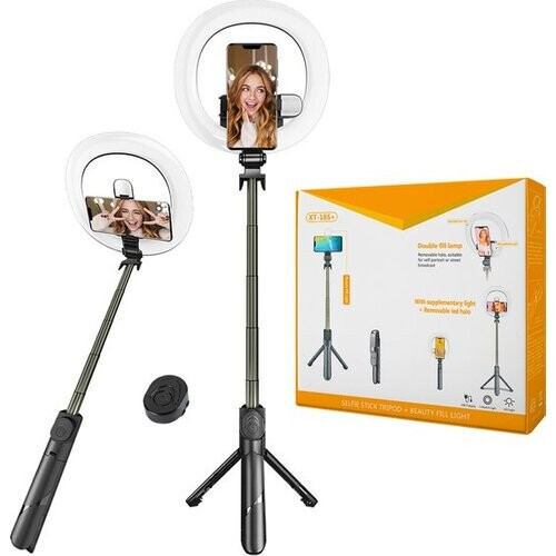 Tweedekans Selfiestick 3 in 1 - Selfie Ring Light met Statief Smartphone - Selfie Stick Tripod - Ringlamp met Afstandsbediening - 9 lichtstanden - Ringlamp met Statief
