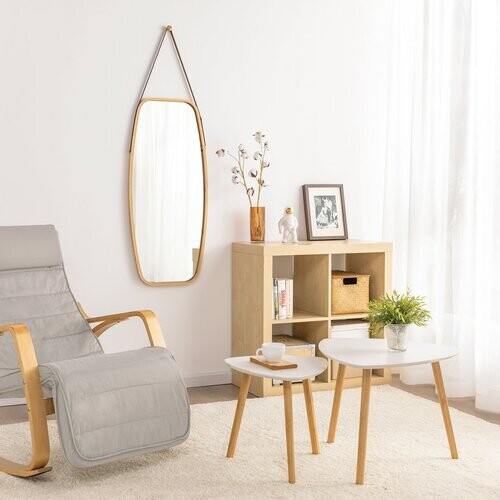 Tweedekans Set van 2 kleine tafels met planken, salontafel, salontafel, kleine tafel, bamboe, wit/naturel