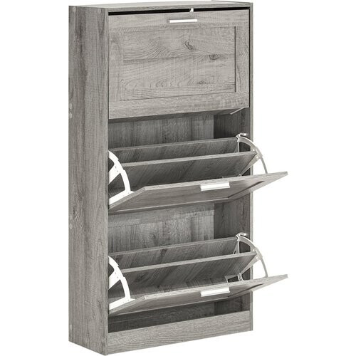 Tweedekans SoBuy FSR137-L-HG Schoenenkast Met 3 Kleppen - 60 x 23 x 115 cm - Grijs