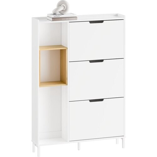 Tweedekans SoBuy FSR209-WN Schoenenkast, wit, compact, opslag voor 9 paar schoenen, ideaal voor kleine ruimtes en woningen, MDF + bamboe, 90 x 19 x 129,5 cm FSR209-WN