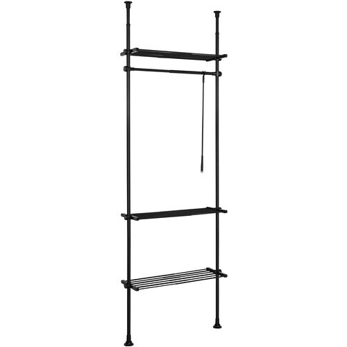 Tweedekans SoBuy Kledingrek - 1 Bar 3 Planken En 1 Vorkkleding - 52-80 x 233-300 cm – Zwart