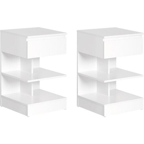 Tweedekans SoBuy Lot de 2 Bijzettafel, Nachtkastje met 1 Lade & 3 Legplanken, Scandinavisch Design Salontafel voor Woonkamer of Slaapkamer, Wit, 39x65x39cm, FBT49-Wx2