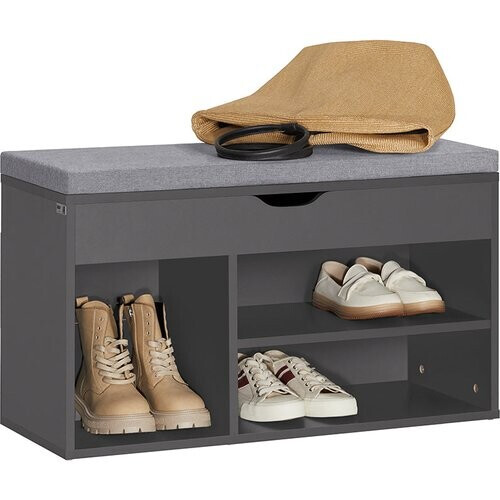Tweedekans SoBuy Schoenenkast met gestoffeerd zitvlak - 1 Lade & Opberplanken - Max. 120 kg -80 x 31 x 48 cm - Zwart