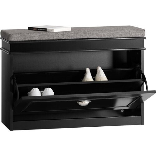 Tweedekans SoBuy Schoenenkast met gestoffeerde zitting - MDF - Max. 150 kg - 75 x 24 x 51 cm - Zwart/ Grijs