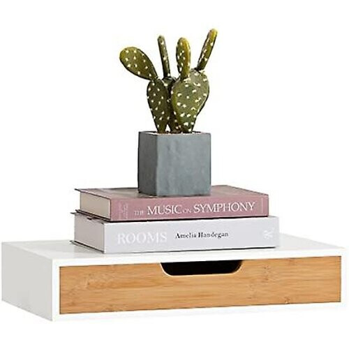 Tweedekans SoBuy Zwevende Plank - Wandplank - Bamboe - Wit - B40xL24.5xH8cm