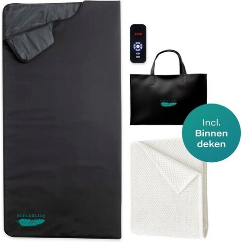 Tweedekans Soft & Silky - ComfortFlow Infrarood Deken - 35 tot 85º - Incl. Detox deken - Infrarood - Rood licht therapie - Sauna - Red Light Therapy - Lamp - Warmte - Elektrische - Deken - Voor spieren, fibromyalgie en gewrichten - Leer zwart