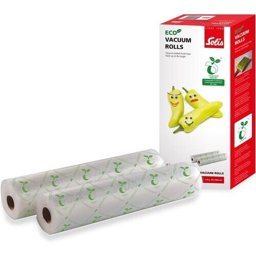 Tweedekans Solis – Eco Vacuümrollen – 2 Stuks – 30 x 600 cm – Voorzien Van Composteerbaar Materiaal En Aromabescherming En Herbruikbaar Design – Voor Voedselbewaring En Sous-Vide – Transparant Bioplastic