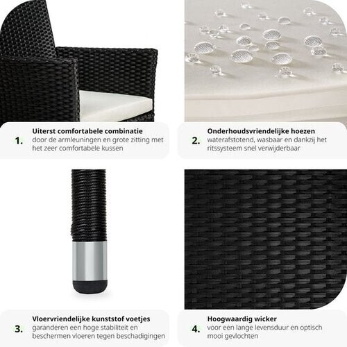 Tweedekans tectake® - set van 2 Wicker tuinstoelen met 4 kussenhoezen - zwart - 404549 - poly-rattan