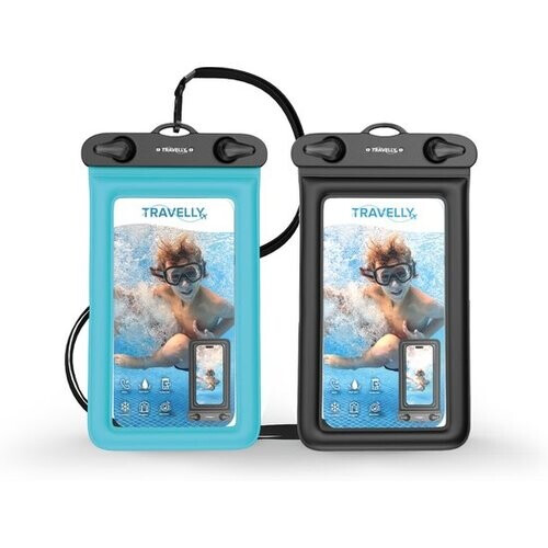 Tweedekans Travelly ® Waterdicht Telefoonhoesje Set van 2 – Universeel Onderwater Hoesje voor Smartphone – Geschikt voor alle telefoons – Drybag – Voor Vakantie, Zwemmen & Watersport – Zwart/Blauw