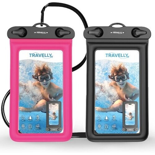 Tweedekans Travelly® Waterdicht Telefoonhoesje Set van 2 – Universeel Onderwater Hoesje voor Smartphone – Geschikt voor alle telefoons – Drybag – Voor Vakantie, Zwemmen & Watersport – Zwart/Roze