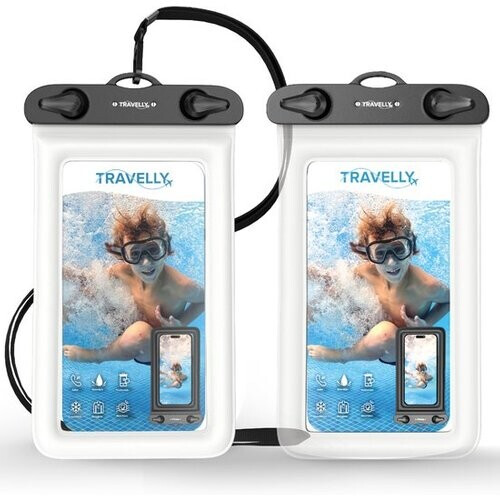 Tweedekans Travelly® Waterdicht Telefoonhoesje Set van 2 – Universeel Onderwater Hoesje voor Smartphone – Geschikt voor alle telefoons – Drybag – Voor Vakantie, Zwemmen & Watersport – Transparant/Wit