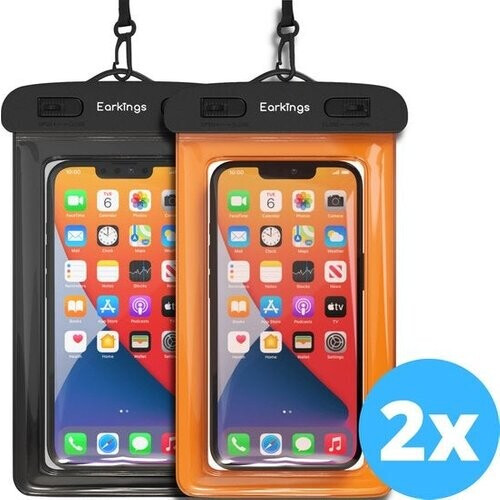 Tweedekans Waterdichte telefoonhoesjes - Drybag Set van 2 stuks - Onderwater Hoesje Telefoon voor Alle Telefoons - Waterdicht telefoonhoesje Earkings - Zwart & Oranje