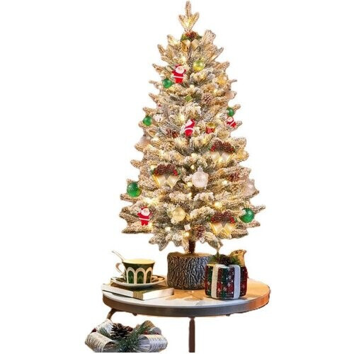 Tweedekans Yaheetech Kunstkerstboom Met Verlichting 61 cm – Voorzien Van 355 Takpunten En 50 Warm-Witte LED-Lichtjes En Realistische Stam – Voor Binnen En Buiten – Groen Met Sneeuw PVC