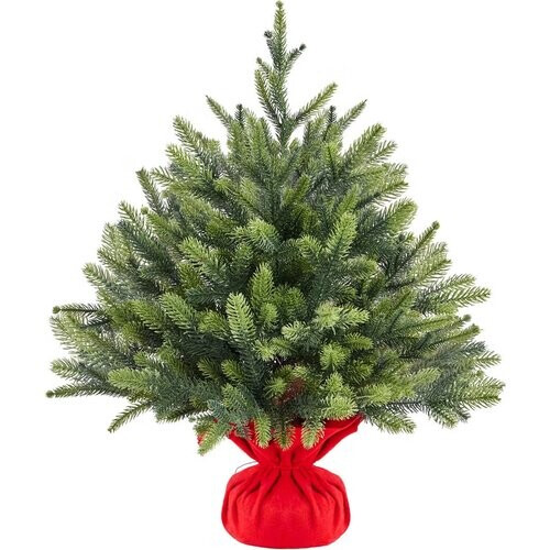 Tweedekans Yaheetech Kunstkerstboom Mini – 61 cm – Voorzien Van 62 Takken En Zware Betonnen Voet En Decoratieve Rode Stoffen Hoes – Voor Tafel En Vensterbank – Groen Polyethyleen En Metaal – 58 x 58 x 61 cm