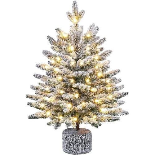 Tweedekans Yaheetech Mini Kunstkerstboom Met Sneeuw – Φ45 x 61 cm – Voorzien Van Warmwitte LED-Verlichting En Metalen Standaard En Vormontage – Voor Tafel En Vensterbank – Groen PVC En Metaal