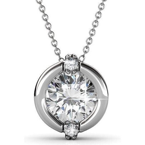 Tweedekans Yolora Dames Ketting met Ronde Hanger - Kalpa Camaka Kristal - Zilverkleurig - 18K Witgoud Verguld - Vrouwen Collier Zilver - Sieraden - Luxe Giftbox Geschenkdoos - Cadeau doos - Exclusieve Geschenkverpakking - Mooie Cadeauverpakking