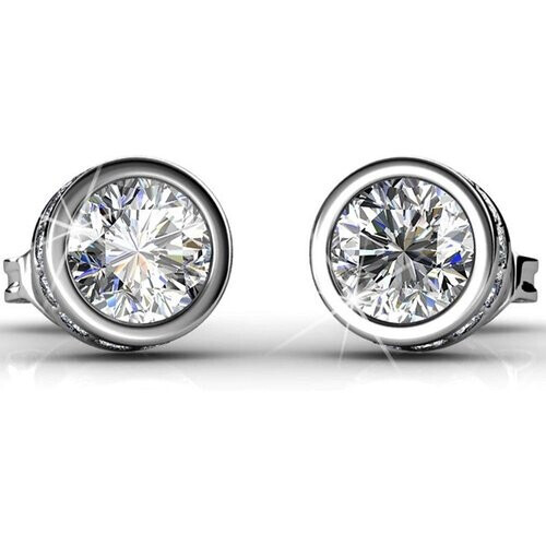 Tweedekans Yolora Dames Oorbellen met Ronde Kalpa Camaka Kristallen - Zilver kleurig - 18K Witgoud Verguld - Moederdag Cadeautje