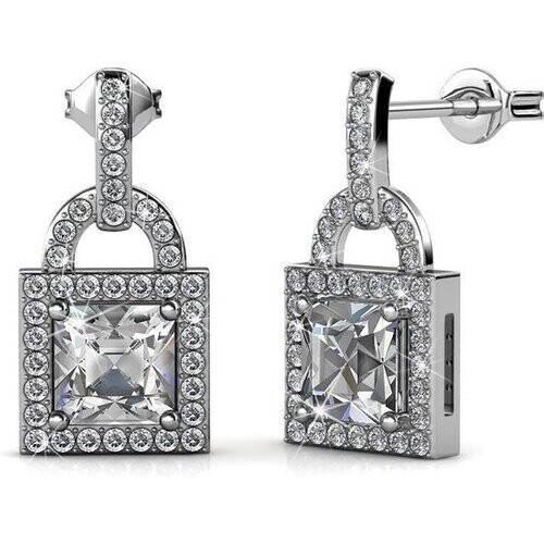 Tweedekans Yolora Dames Oorbellen Slotje - Kalpa Camaka Kristallen - Zilverkleurig - 18K Witgoud Verguld - Vrouwen Oorhangers Zilver - Sieraden - Luxe Giftbox - Geschenkdoos - Cadeau doos - Mooie Cadeauverpakking - Moederdag Cadeautje
