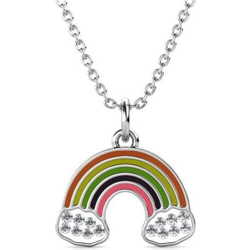 Tweedekans Yolora Kids Meisjes Ketting met Regenboog Hanger en Kalpa Camaka Kristallen - Zilver kleurig - 18K Witgoud Verguld