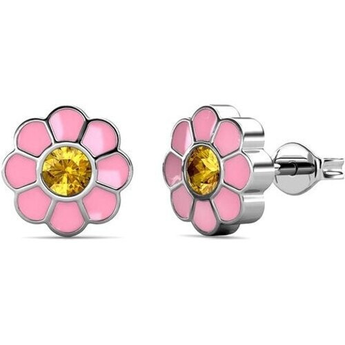 Tweedekans Yolora Kids Roze Bloemen Oorbellen - Kalpa Camaka Kristallen - 18K Witgoud Verguld - Kind - Meisjes Oorknopjes Zilver kleurig - Sieraden Kinderen - Luxe Giftbox - Geschenkdoos - Cadeau doos - Geschenkverpakking - Mooie Cadeauverpakking