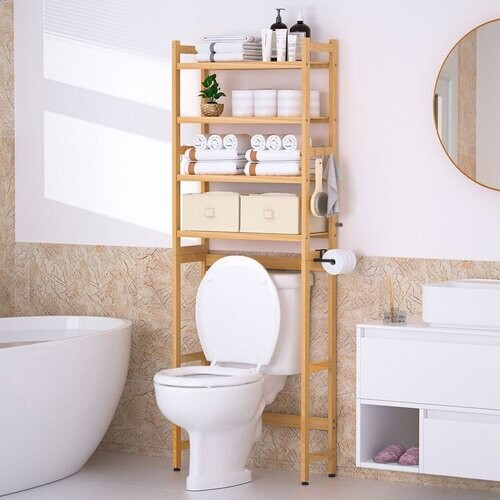 Tweedekans Yorbay Bamboe Toiletkast met 2 manden en 5 haken