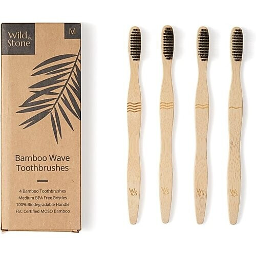 Wild & Stone Bamboe Tandenborstels 4 stuks - Wave Bristles - Medium