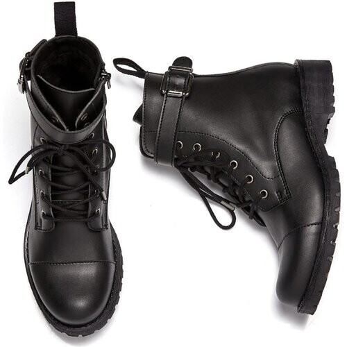 Will's Vegan Store dames vegan Laarzen Buckled Work Zwart