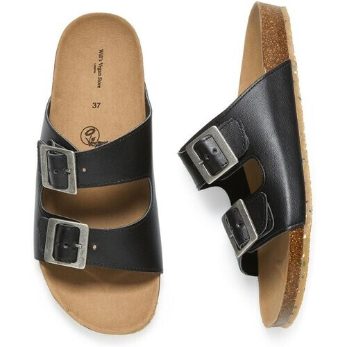 Will's Vegan Store dames vegan Sandalen Two Strap Voetbed Zwart