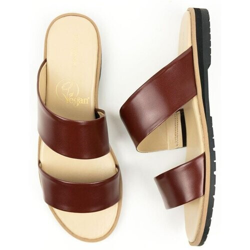 Will's Vegan Store dames vegan Slippers Twee Bandjes Bruin