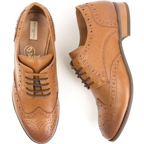 Will's Vegan Store mannen vegan Brogue Oxfords City Wingtip Lichtbruin