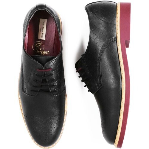 Will's Vegan Store mannen vegan Brogues Signature Zwart & Kersenrood
